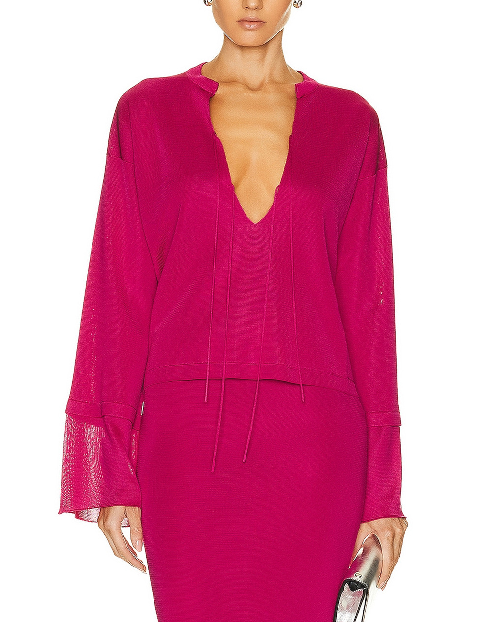 Tom Ford Rose Lace-Up Knit Top Size S